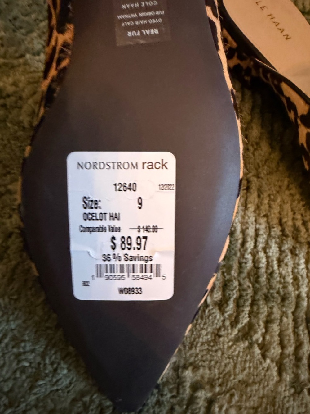 Cole Haan Leopard Print Pointed Mule - Black and Tan - Picture 4 of 5